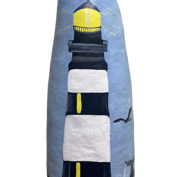 Hand Painted Beach Lighthouse Nautical Ocean Large 20" Numbered Gourd - Picture 7 of 9